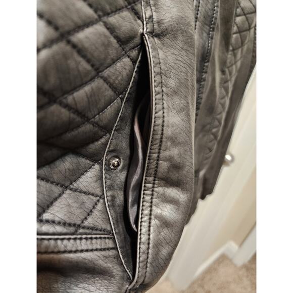 Mo-Ka Meriam Knit Hood Faux Leather Jacket Russian Dark Gray Heavy Weight Size M - Picture 5 of 8